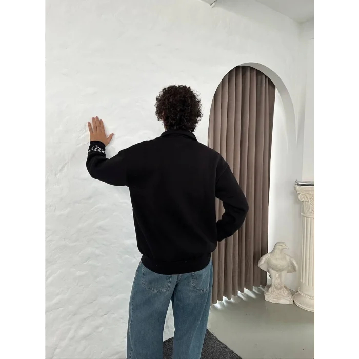 Siyah PM Polo Yaka Unisex Oversize Sweat