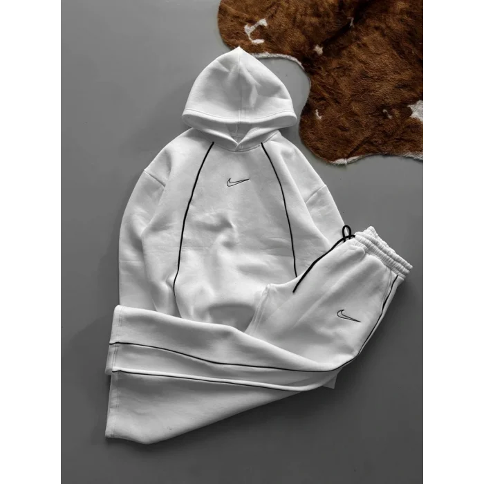 Beyaz NK Biyeli Oversize Eşofman Takımı