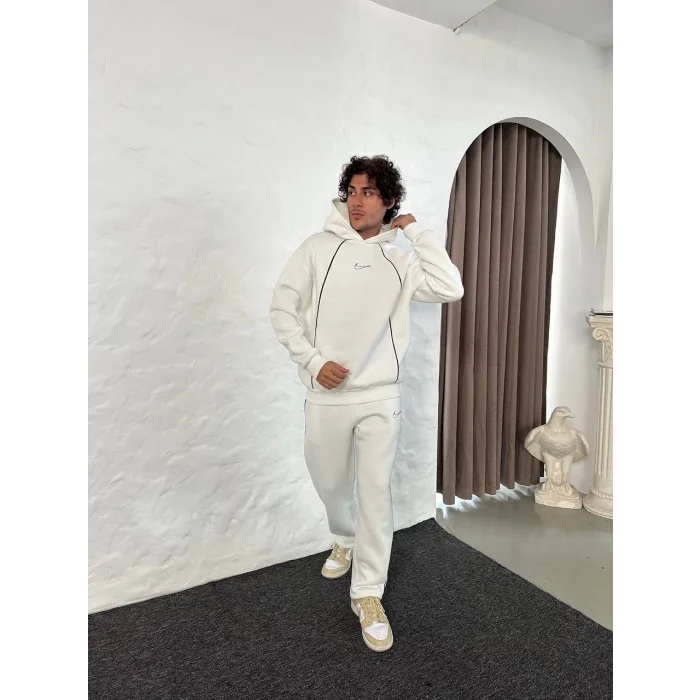 Beyaz NK Biyeli Oversize Eşofman Takımı