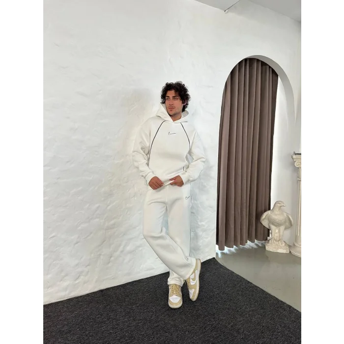 Beyaz NK Biyeli Oversize Eşofman Takımı