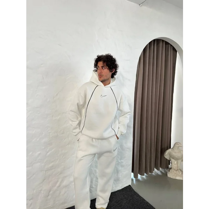 Beyaz NK Biyeli Oversize Eşofman Takımı