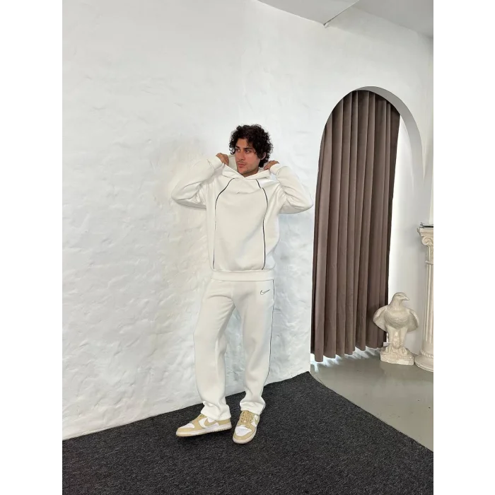 Beyaz NK Biyeli Oversize Eşofman Takımı