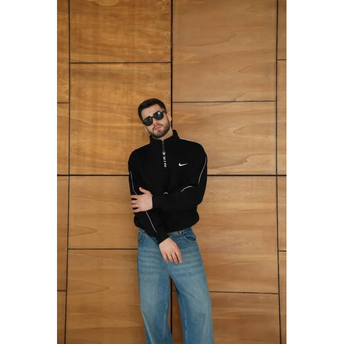 Siyah NK Kol Biyeli Unisex Oversize Sweat