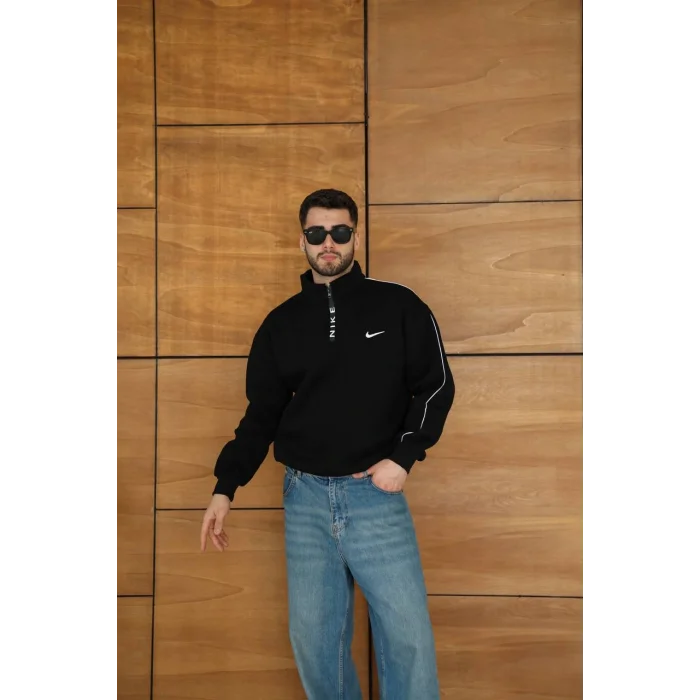 Siyah NK Kol Biyeli Unisex Oversize Sweat