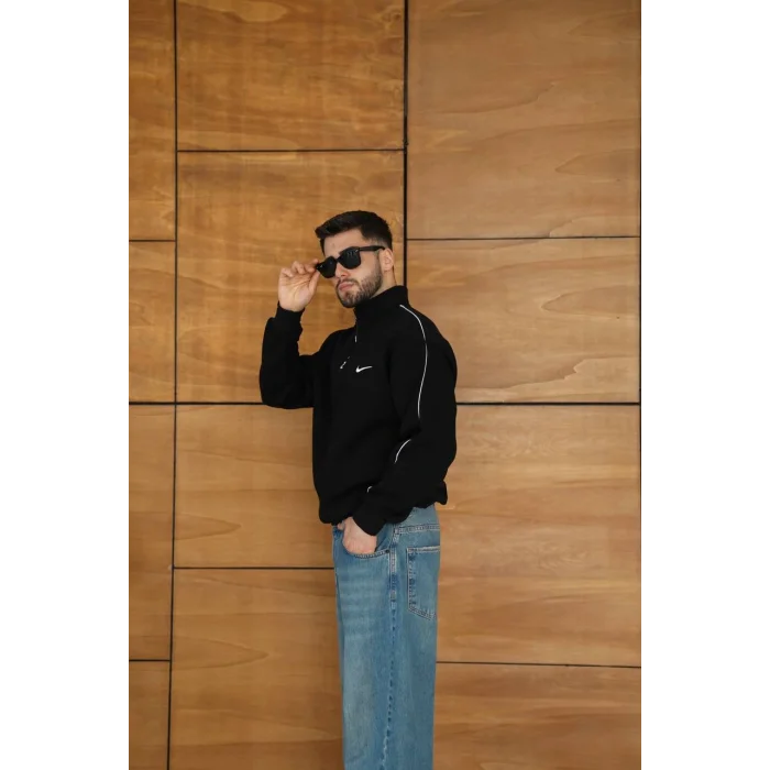 Siyah NK Kol Biyeli Unisex Oversize Sweat