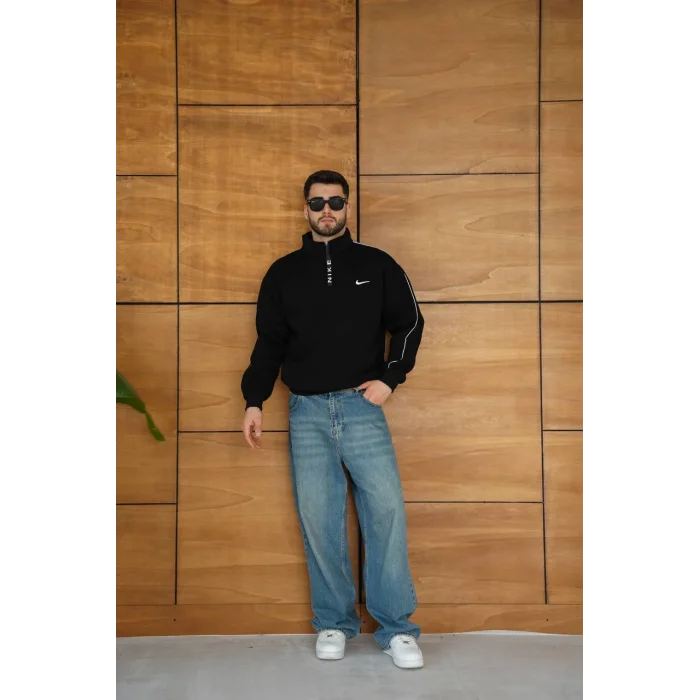 Siyah NK Kol Biyeli Unisex Oversize Sweat