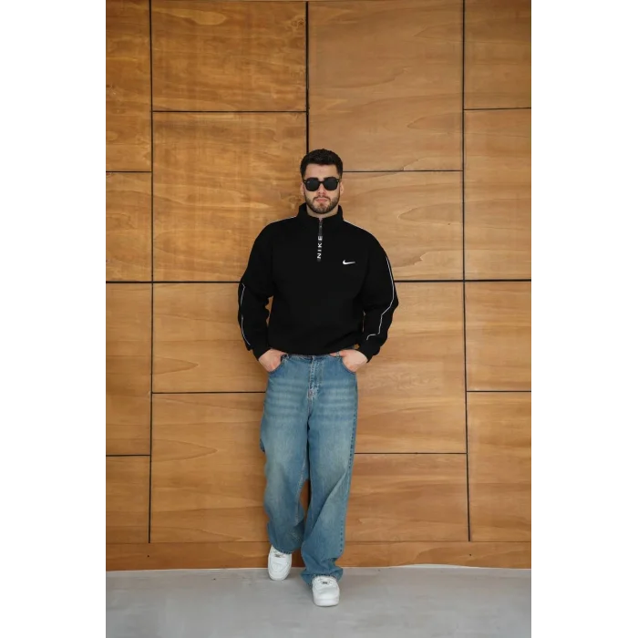 Siyah NK Kol Biyeli Unisex Oversize Sweat