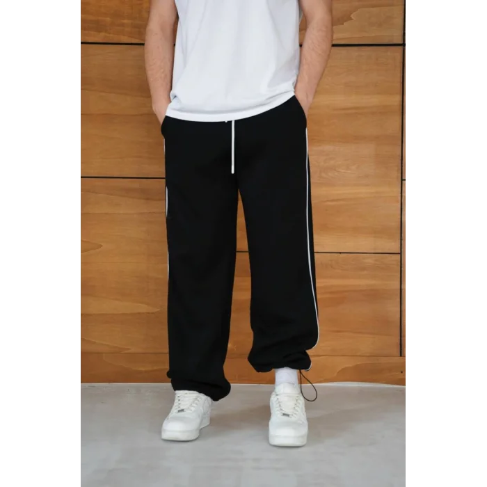 Siyah Basic Biyeli Unisex Oversize Eşofman