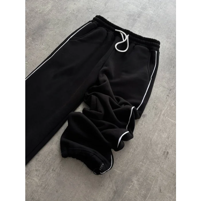 Siyah Basic Biyeli Unisex Oversize Eşofman