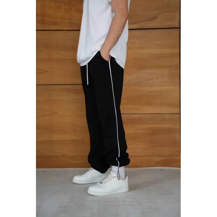 Siyah Basic Biyeli Unisex Oversize Eşofman