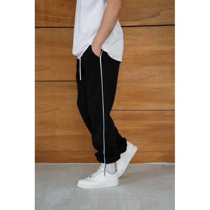 Siyah Basic Biyeli Unisex Oversize Eşofman