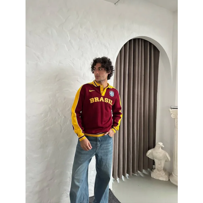 Bordo Brasil Polo Yaka Unisex Oversize Sweat