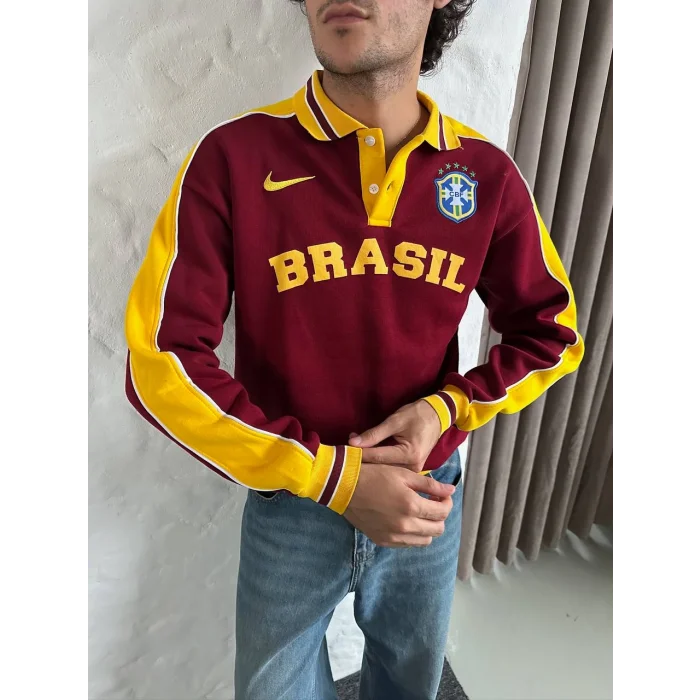Bordo Brasil Polo Yaka Unisex Oversize Sweat