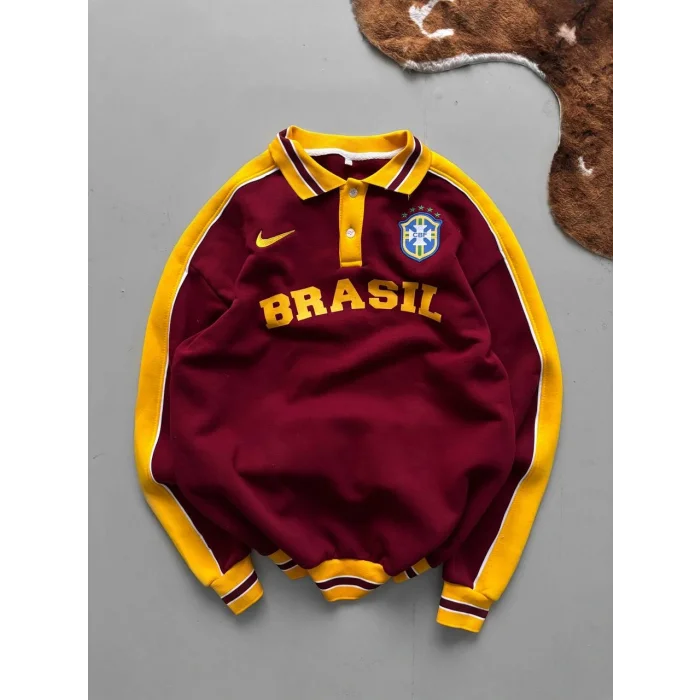 Bordo Brasil Polo Yaka Unisex Oversize Sweat