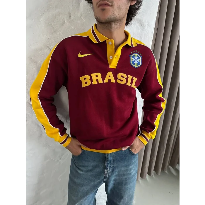 Bordo Brasil Polo Yaka Unisex Oversize Sweat