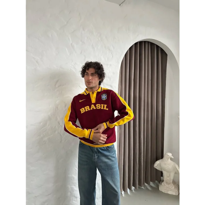 Bordo Brasil Polo Yaka Unisex Oversize Sweat