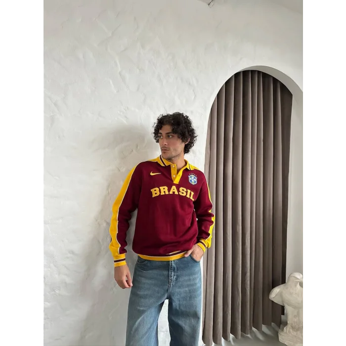 Bordo Brasil Polo Yaka Unisex Oversize Sweat