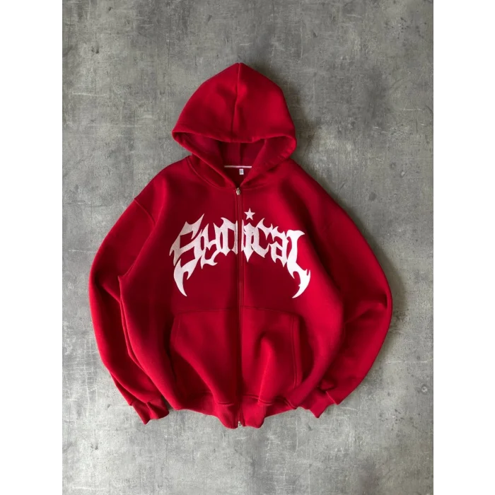 Kırmızı Synical Kapşonlu Unisex Oversize Sweat