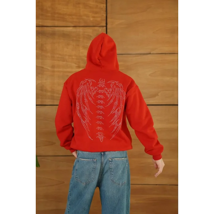 Kırmızı Synical Kapşonlu Unisex Oversize Sweat