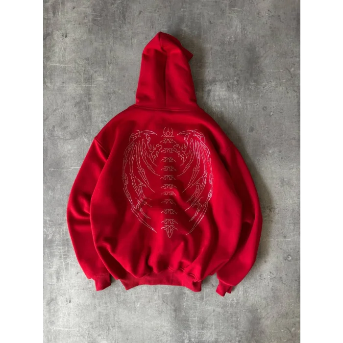 Kırmızı Synical Kapşonlu Unisex Oversize Sweat