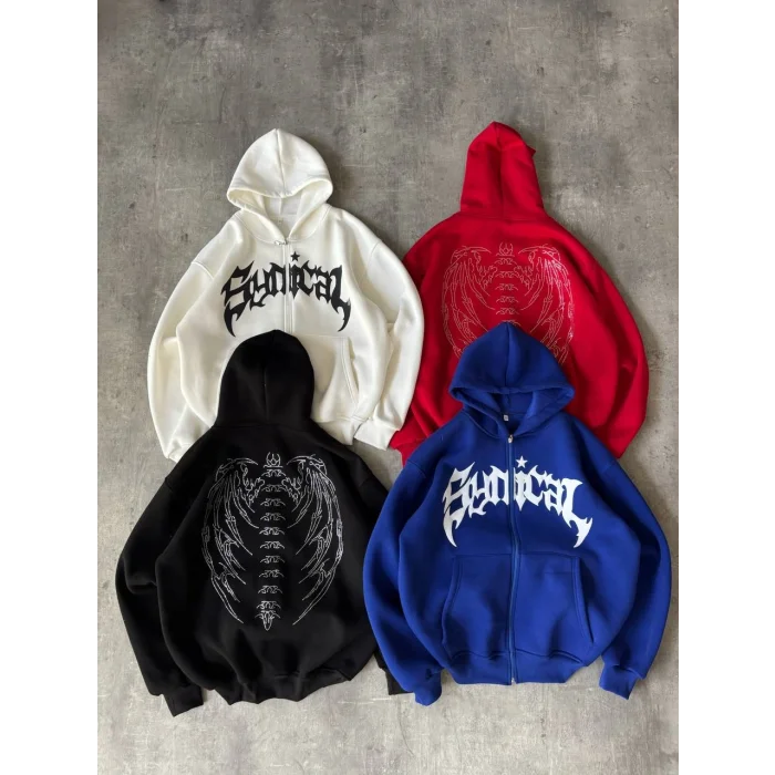 Kırmızı Synical Kapşonlu Unisex Oversize Sweat