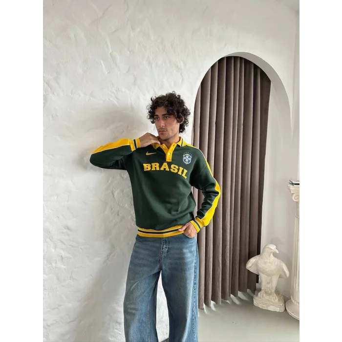 Yeşil Brasil Polo Yaka Unisex Oversize Sweat