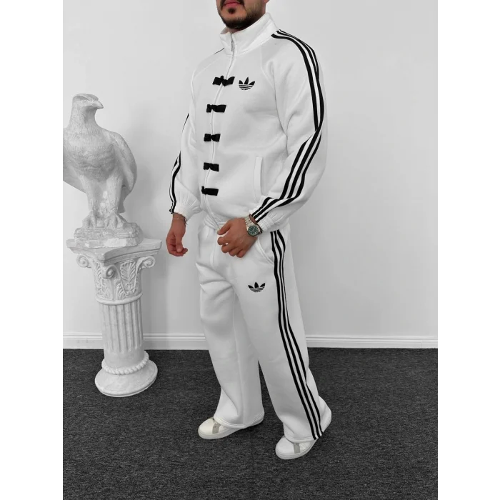 Beyaz ADD Düğme Bağcıklı Oversize Eşofman Takımı