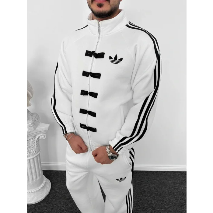 Beyaz ADD Düğme Bağcıklı Oversize Eşofman Takımı