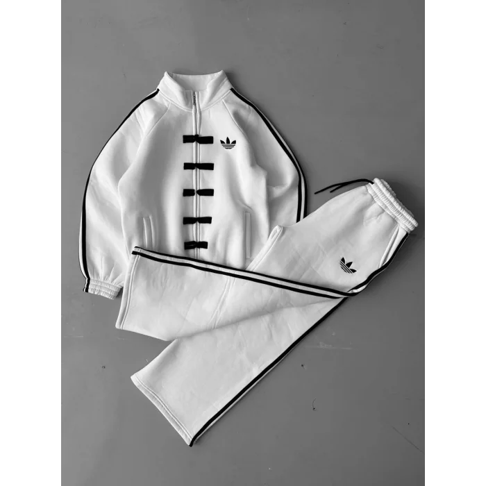 Beyaz ADD Düğme Bağcıklı Oversize Eşofman Takımı