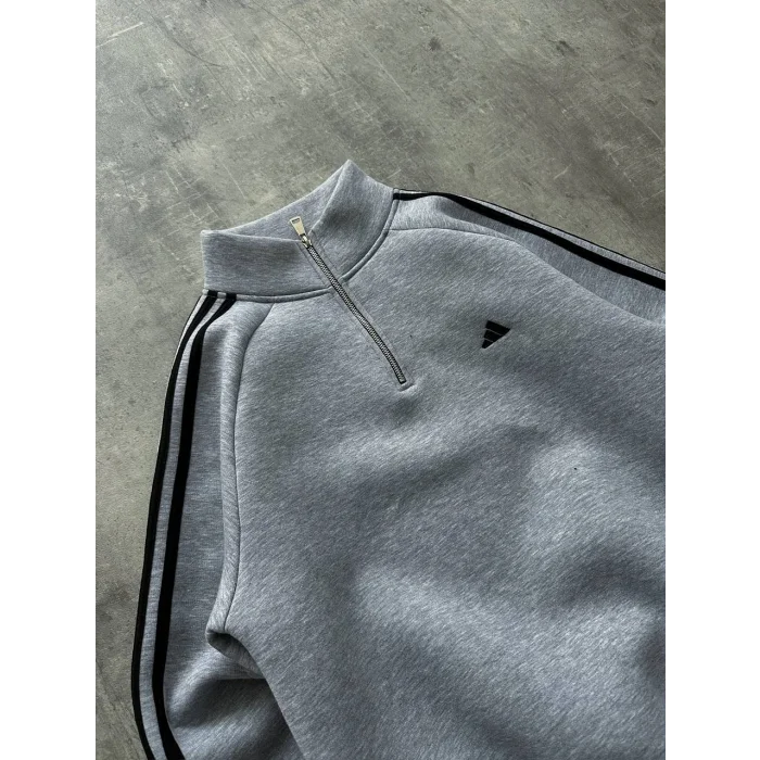 Gri ADD Fermuar Yaka Unisex Oversize Sweat