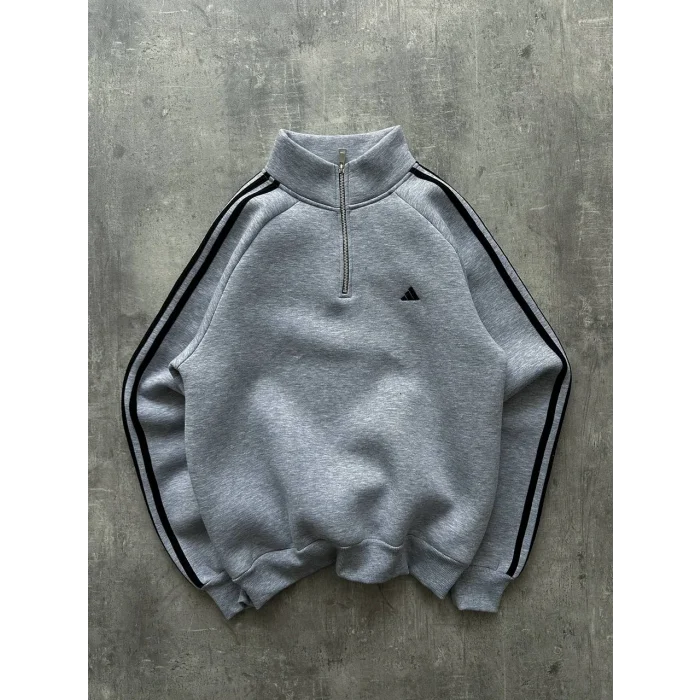 Gri ADD Fermuar Yaka Unisex Oversize Sweat