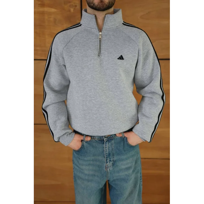 Gri ADD Fermuar Yaka Unisex Oversize Sweat