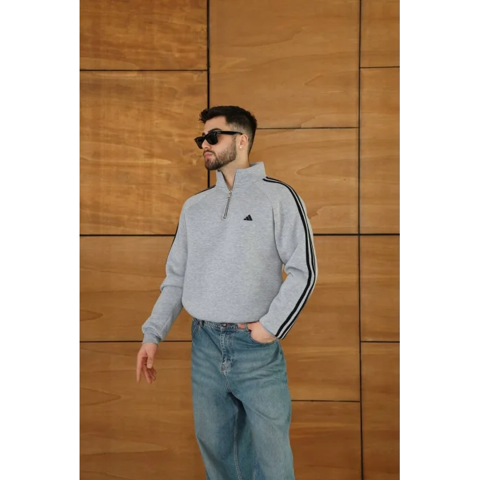 Gri ADD Fermuar Yaka Unisex Oversize Sweat