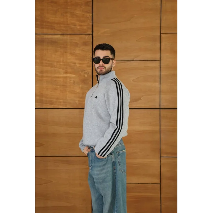 Gri ADD Fermuar Yaka Unisex Oversize Sweat