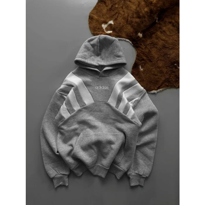 Gri ADD Omuz Şeritli Kapşonlu Unisex Oversize Sweat