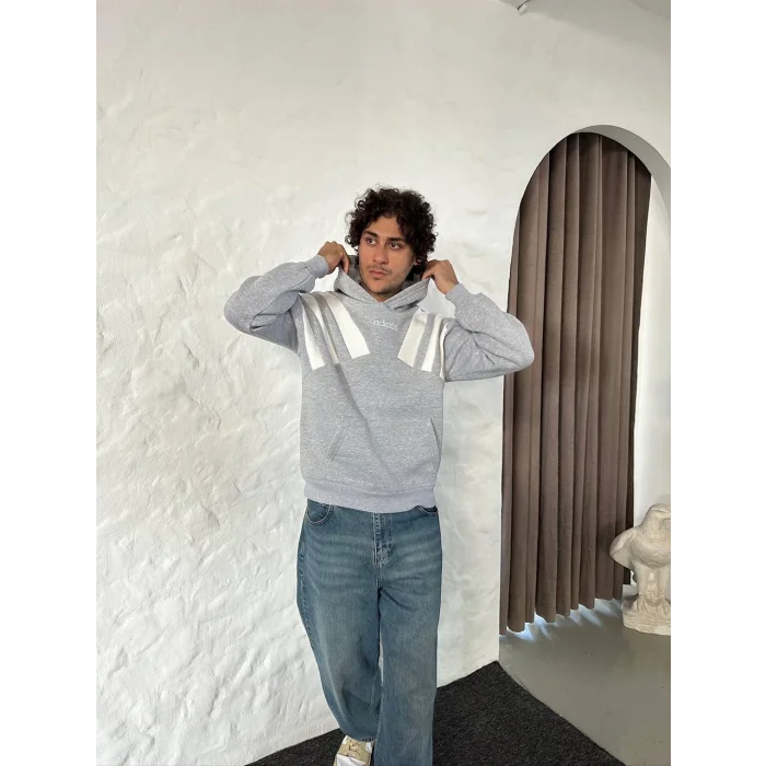 Gri ADD Omuz Şeritli Kapşonlu Unisex Oversize Sweat