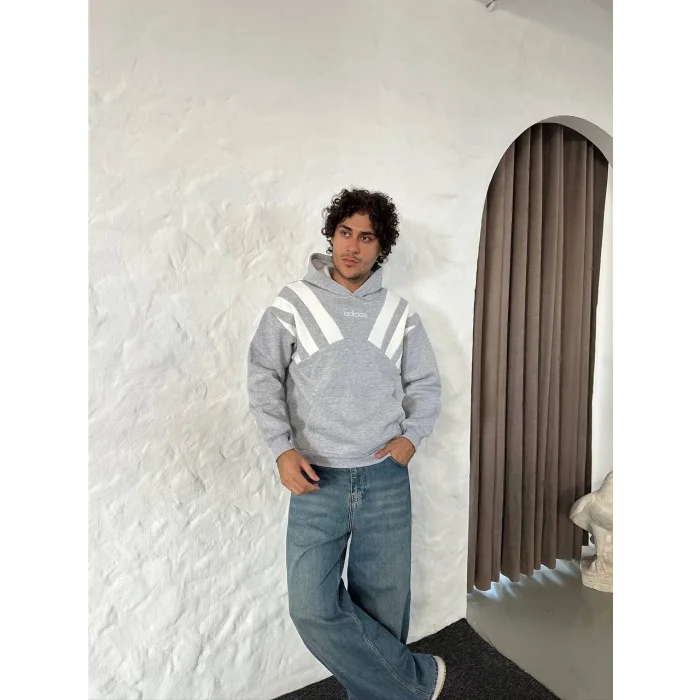 Gri ADD Omuz Şeritli Kapşonlu Unisex Oversize Sweat