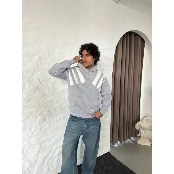 Gri ADD Omuz Şeritli Kapşonlu Unisex Oversize Sweat