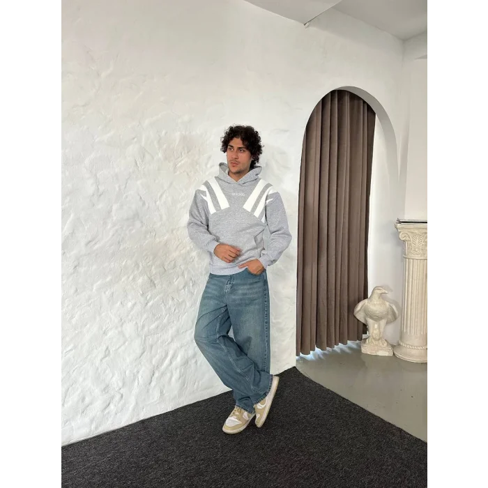 Gri ADD Omuz Şeritli Kapşonlu Unisex Oversize Sweat