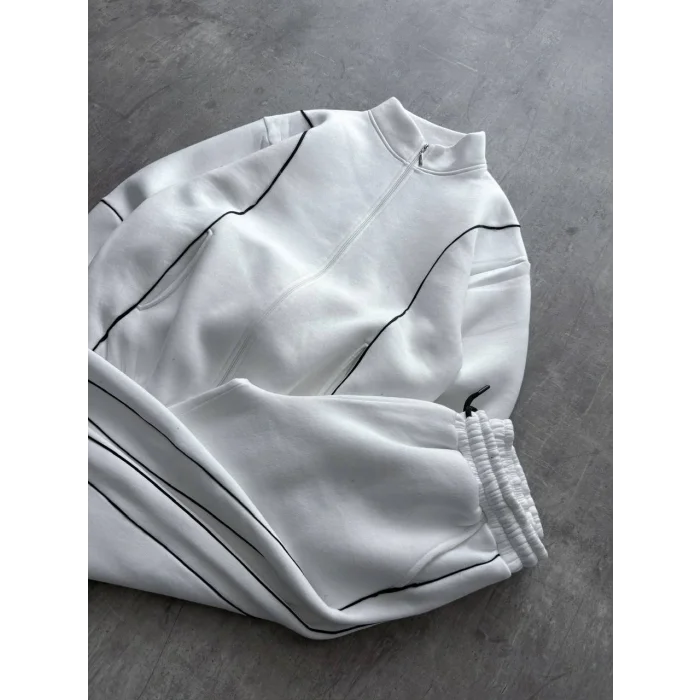 Beyaz Basic Biyeli Oversize Eşofman Takımı