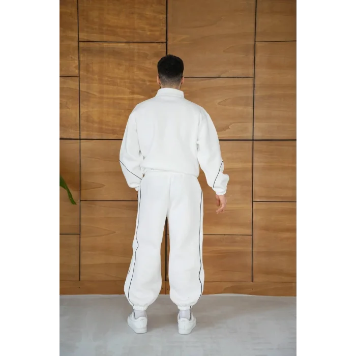 Beyaz Basic Biyeli Oversize Eşofman Takımı