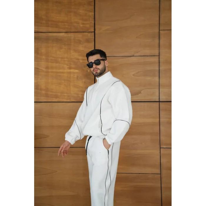 Beyaz Basic Biyeli Oversize Eşofman Takımı