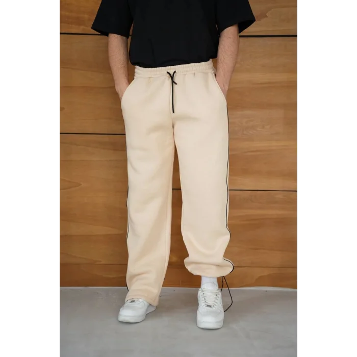 Bej Basic Biyeli Unisex Oversize Eşofman