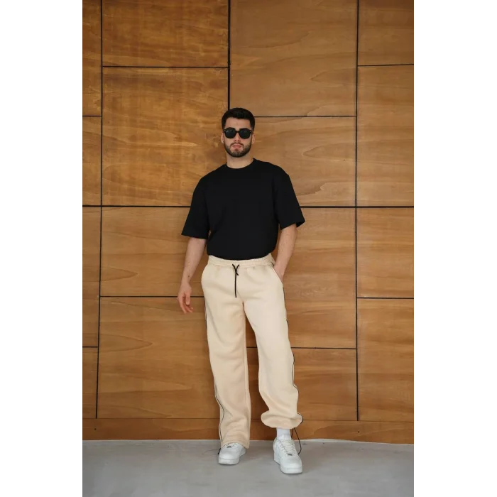 Bej Basic Biyeli Unisex Oversize Eşofman