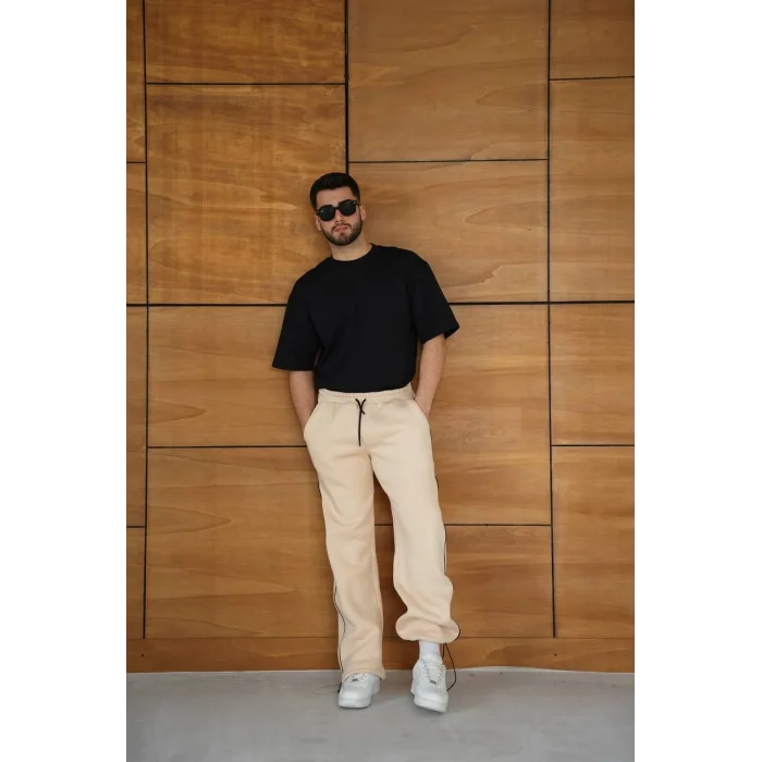 Bej Basic Biyeli Unisex Oversize Eşofman