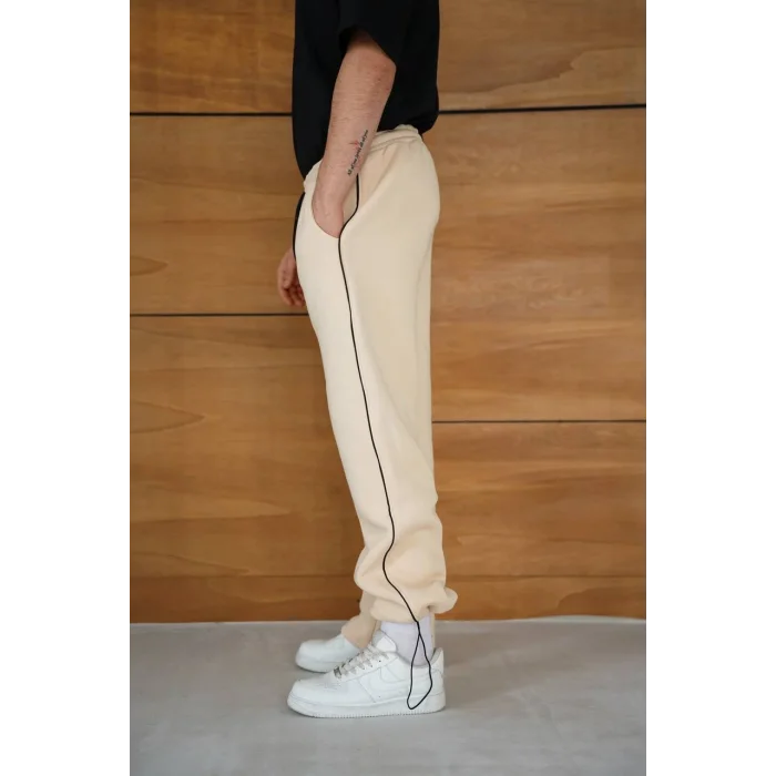 Bej Basic Biyeli Unisex Oversize Eşofman