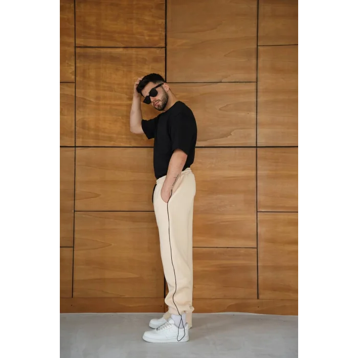 Bej Basic Biyeli Unisex Oversize Eşofman