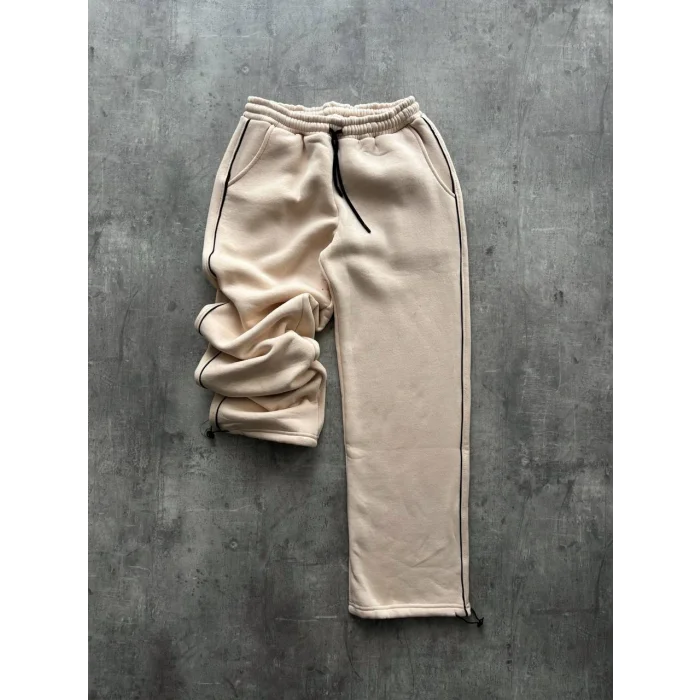 Bej Basic Biyeli Unisex Oversize Eşofman