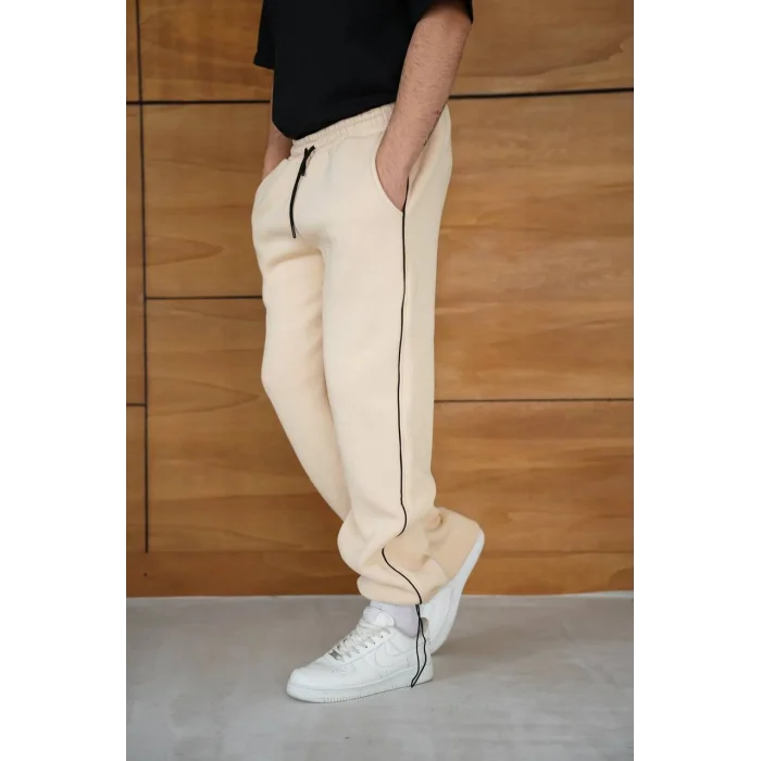 Bej Basic Biyeli Unisex Oversize Eşofman