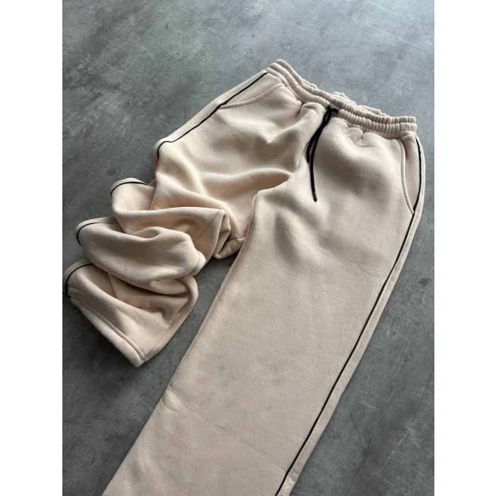 Bej Basic Biyeli Unisex Oversize Eşofman